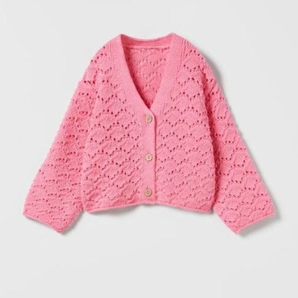 Zara Other - NWT Zara Girl's 5-6 Open Knit Cardigan Sweater Pink Button Down V Neck